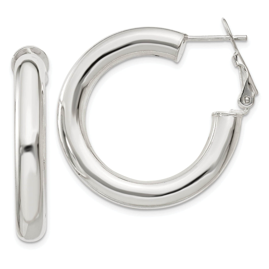 Sterling Silver Hollow Omega Back Hoop Earrings