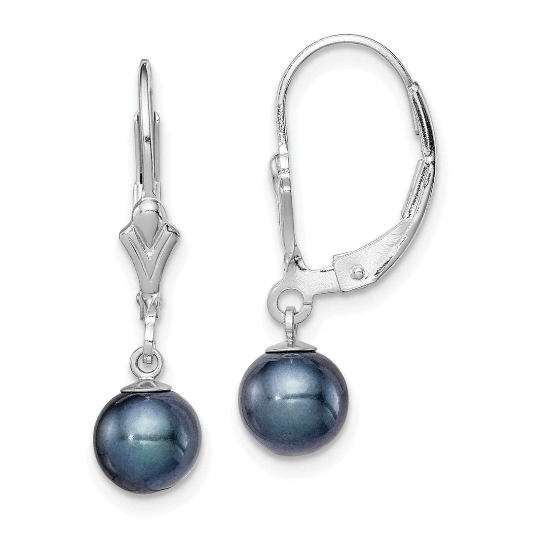Silver Black Pearl Dangle Leverback Earrings