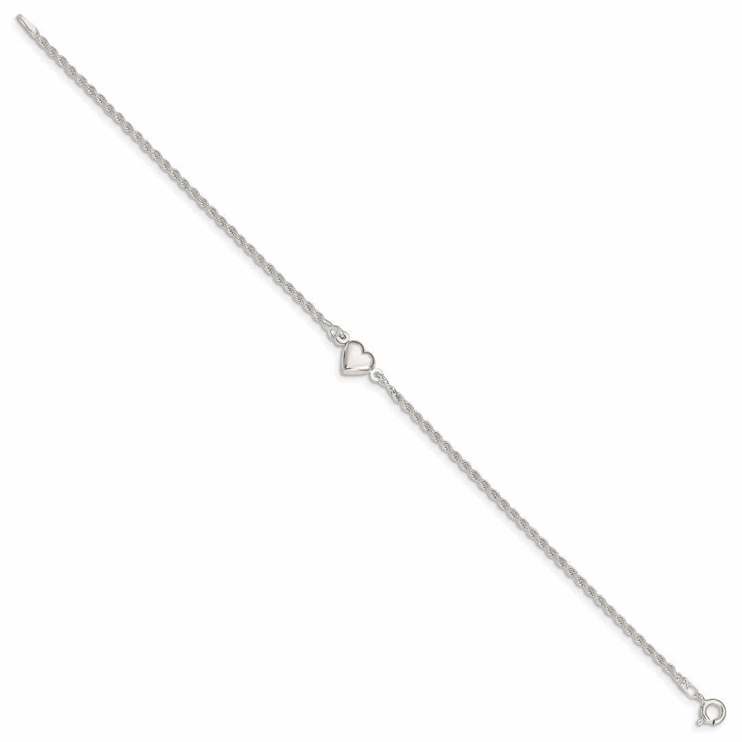 Sterling Silver Puffed Heart Anklet