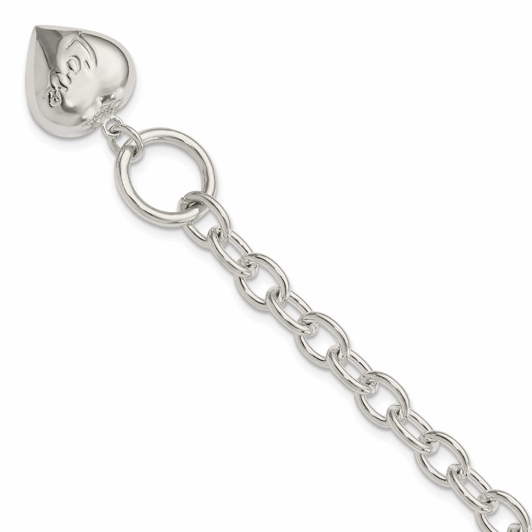 Sterling Silver Puffed Heart Charm Bracelet