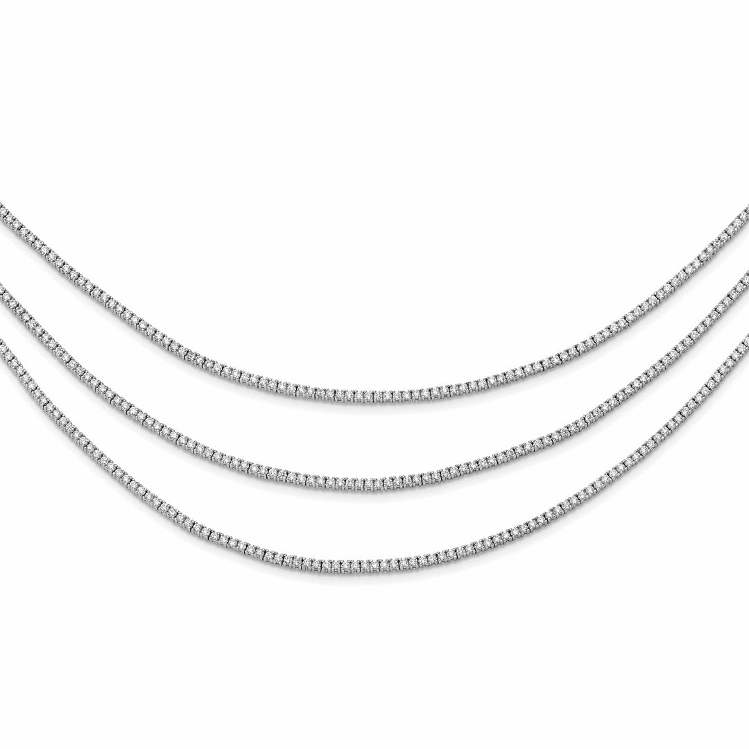 Sterling Silver CZ 3 Layered 16in Necklace