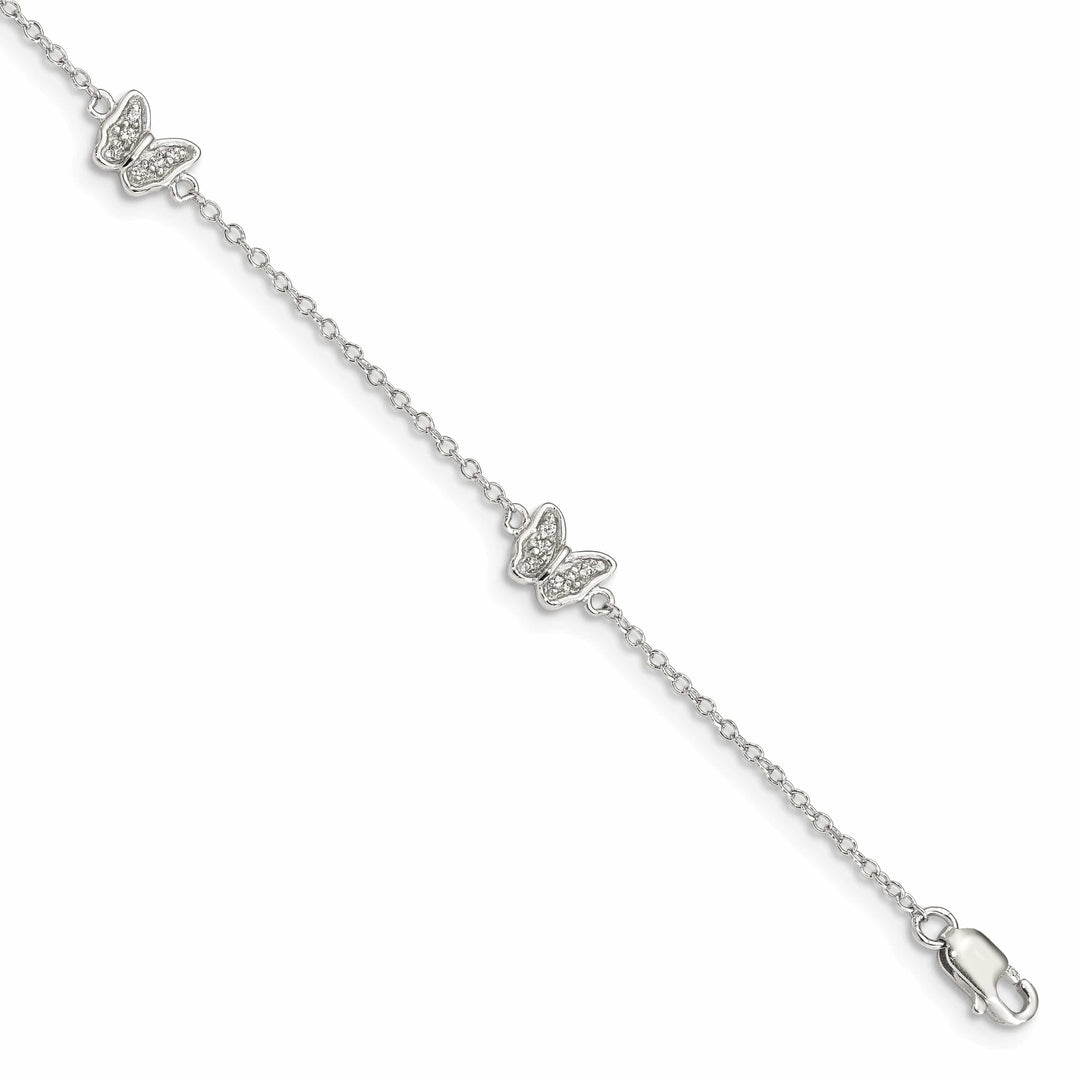 Silver Polished Finish C.Z Butterfly Bracelet