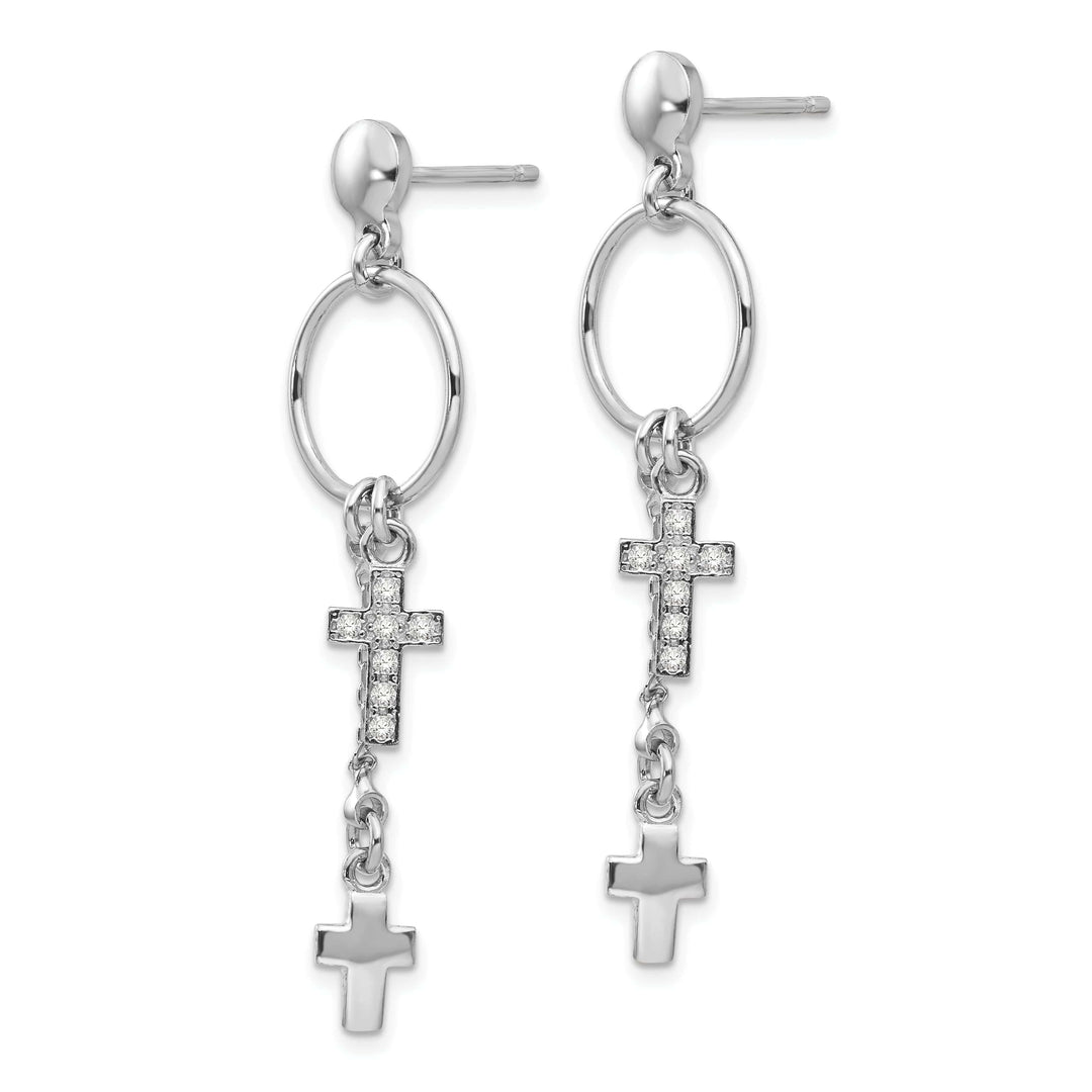 Silver Rhodium C.Z Cross Dangle Design Earrings