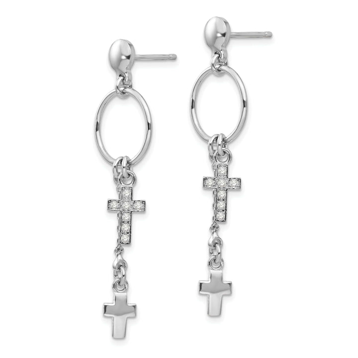 Silver Rhodium C.Z Cross Dangle Design Earrings