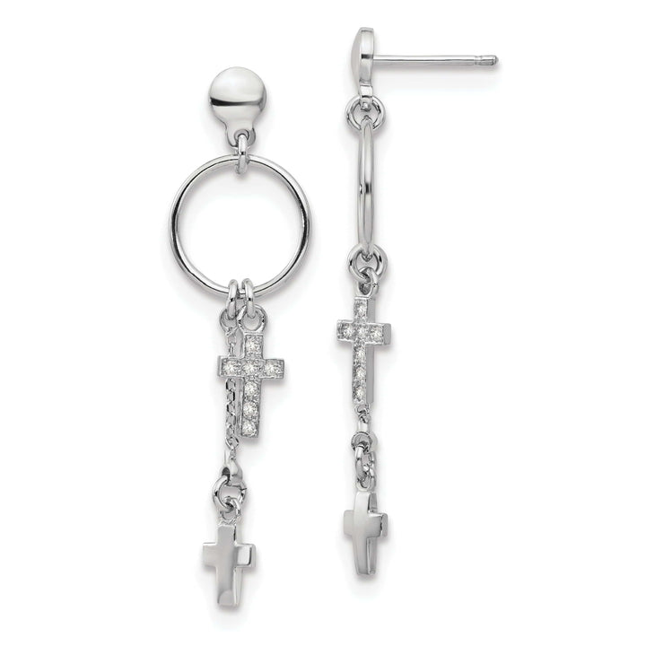 Silver Rhodium C.Z Cross Dangle Design Earrings