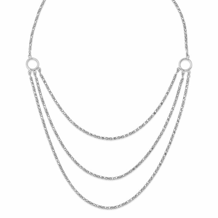 Sterling Silver Rhodium 3 Layer Fancy Necklace
