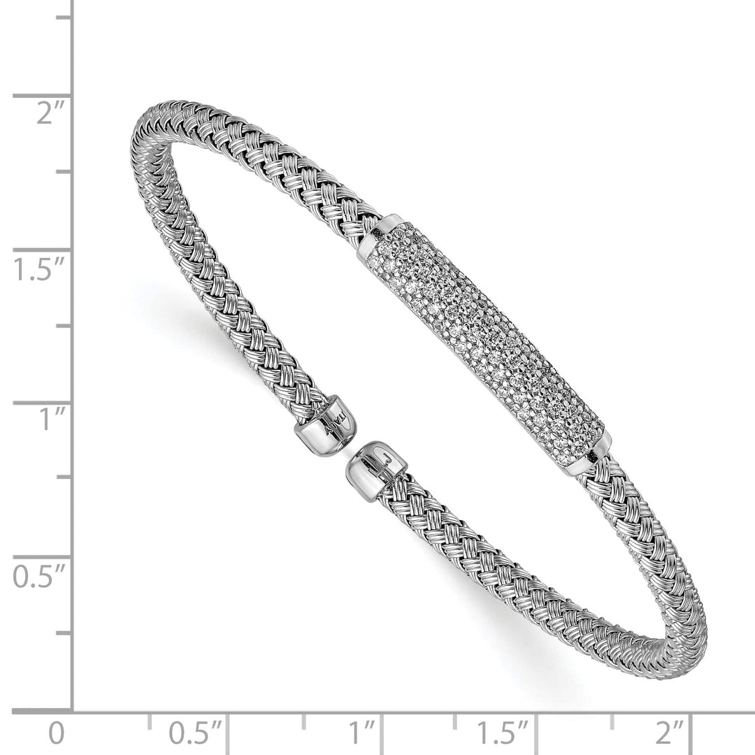 Sterling Silver Polish C.Z Woven Flexible Cuff