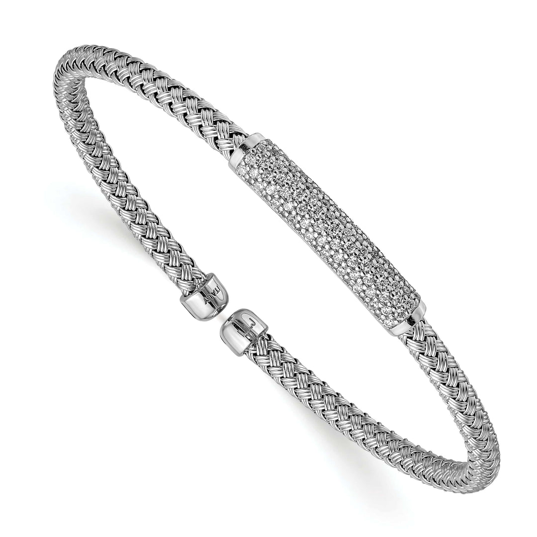 Sterling Silver Polish C.Z Woven Flexible Cuff