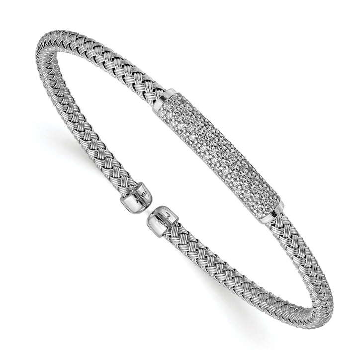 Sterling Silver Polish C.Z Woven Flexible Cuff