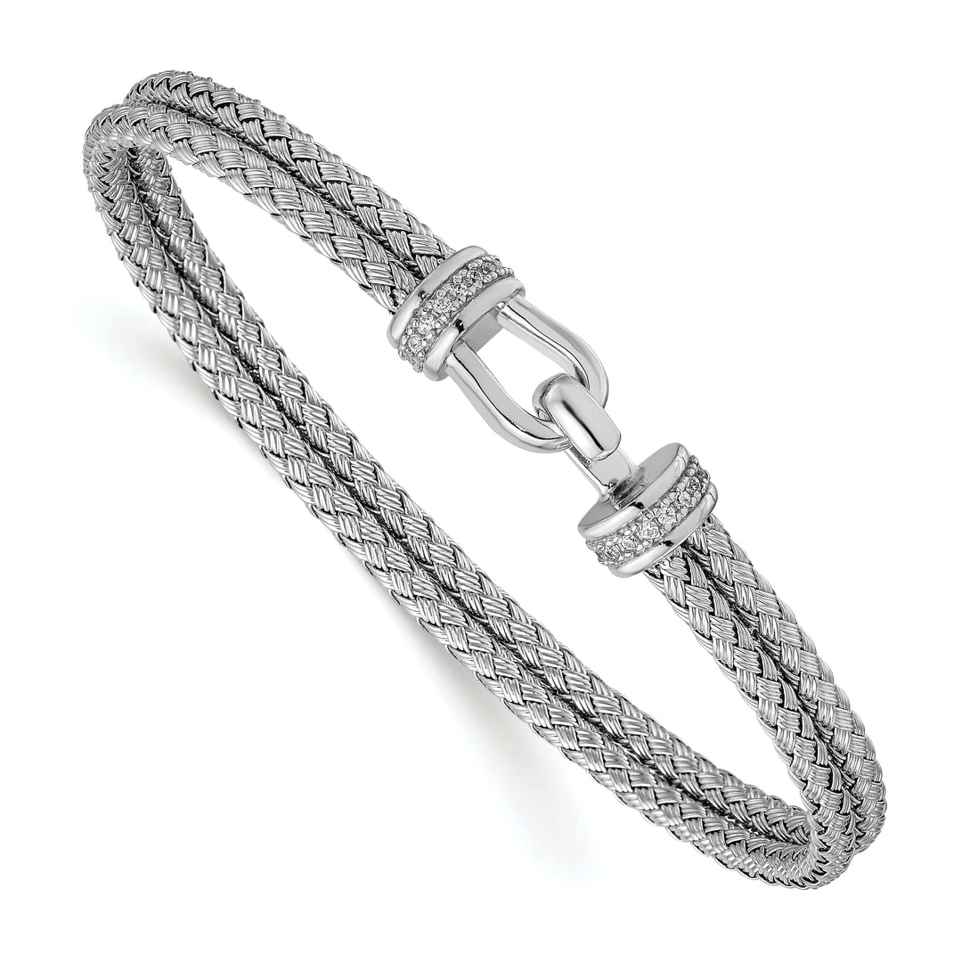 Silver Polished C.Z Double Woven Flexible Cuff