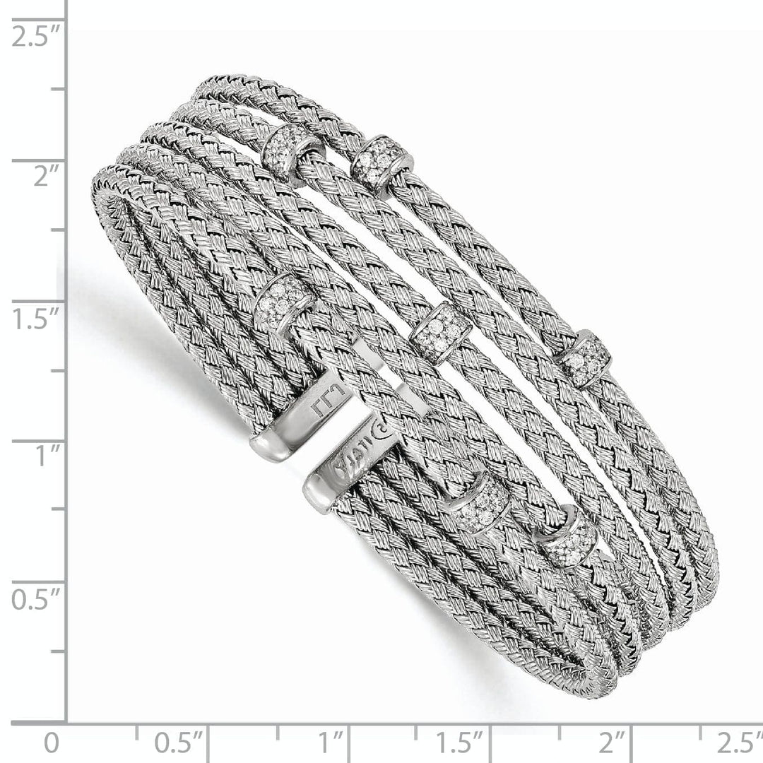 Sterling Silver Rhodium C.Z Woven Flexible Cuff