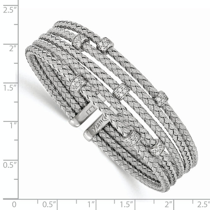 Sterling Silver Rhodium C.Z Woven Flexible Cuff