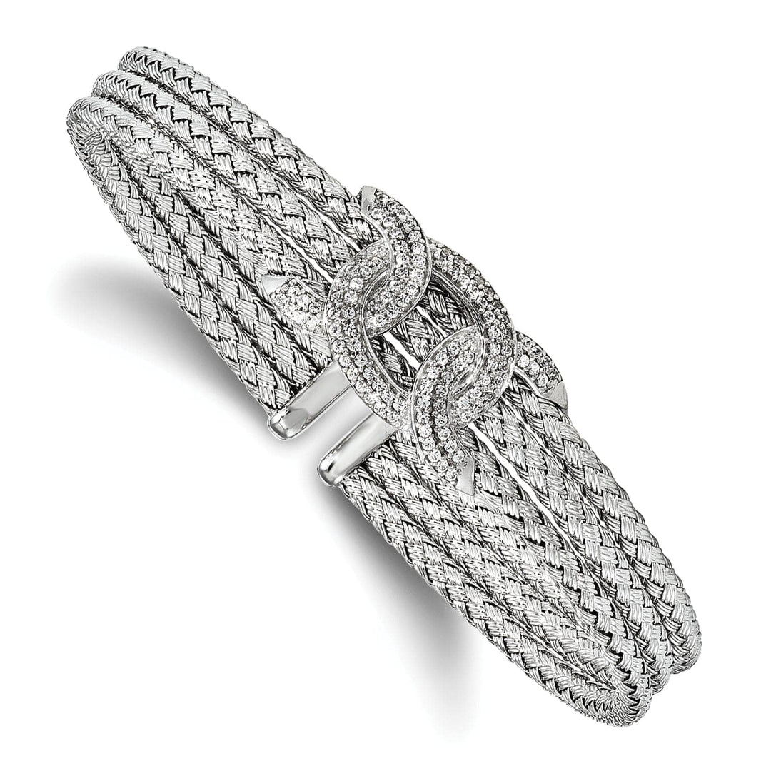Sterling Silver Rhodium-plated C.Z Woven Cuff