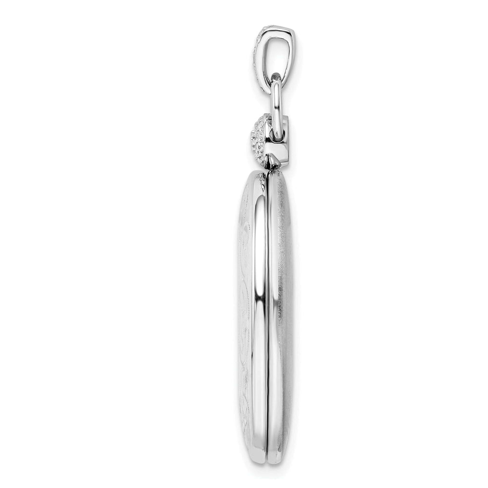 Sterling Silver Rhodium-plate 26mm Oval Diamond Accent Satin Locket