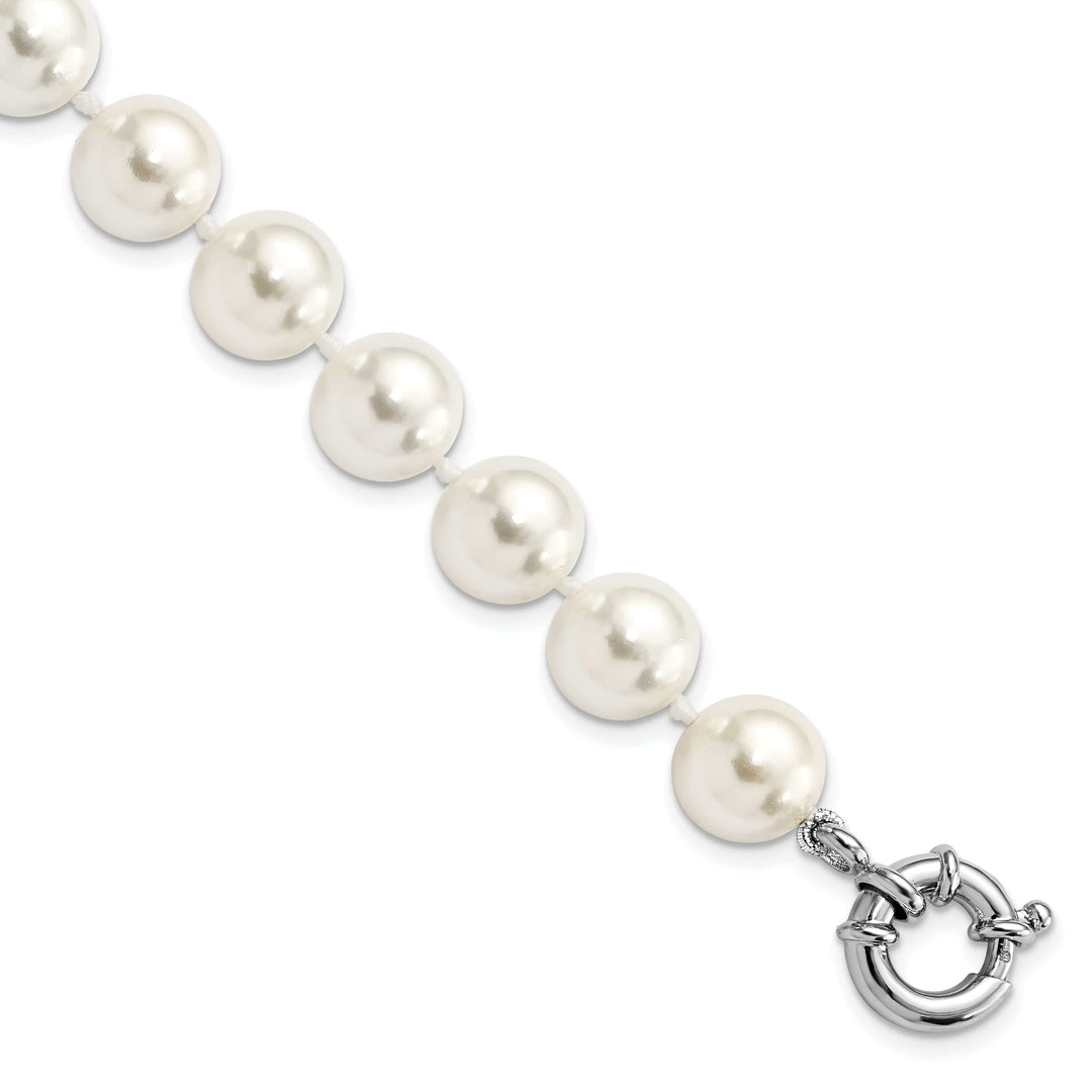 Silver Majestik White Shell Pearl Bead Bracelet