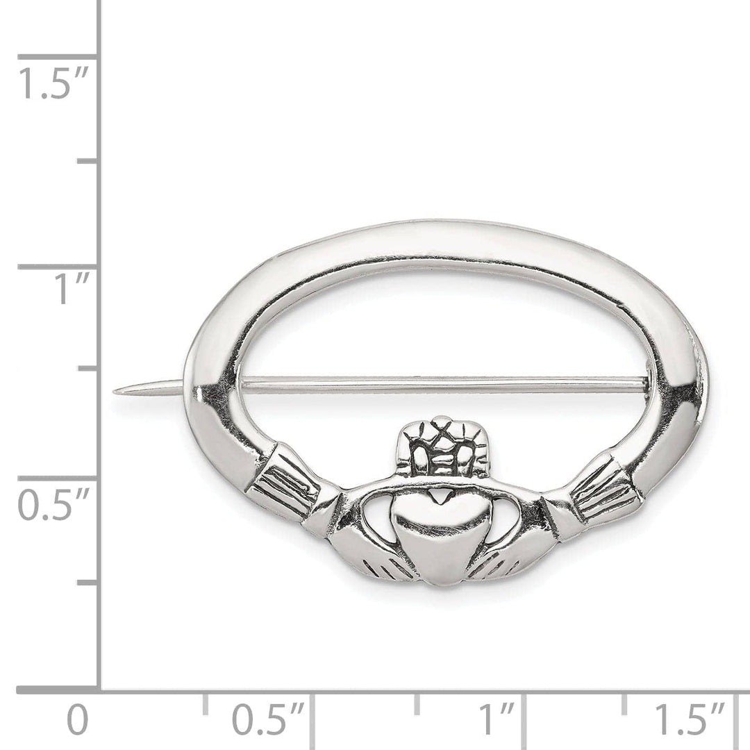 Silver Polished Antiqued Finish Claddagh Pin