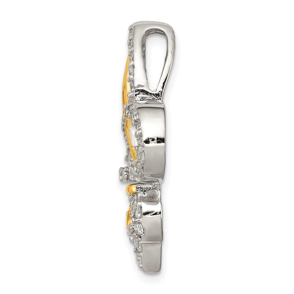 Silver Polish Chain Slide CZ Fleur de Lis Charm
