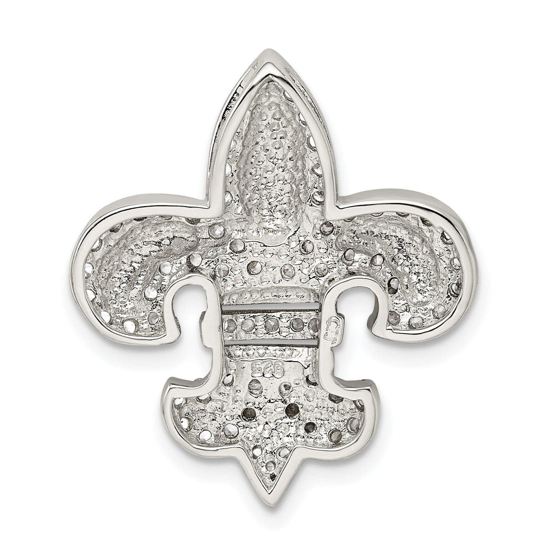 Silver Polish Chain Slide CZ Fleur de Lis Charm
