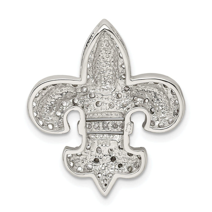 Silver Polish Chain Slide CZ Fleur de Lis Charm