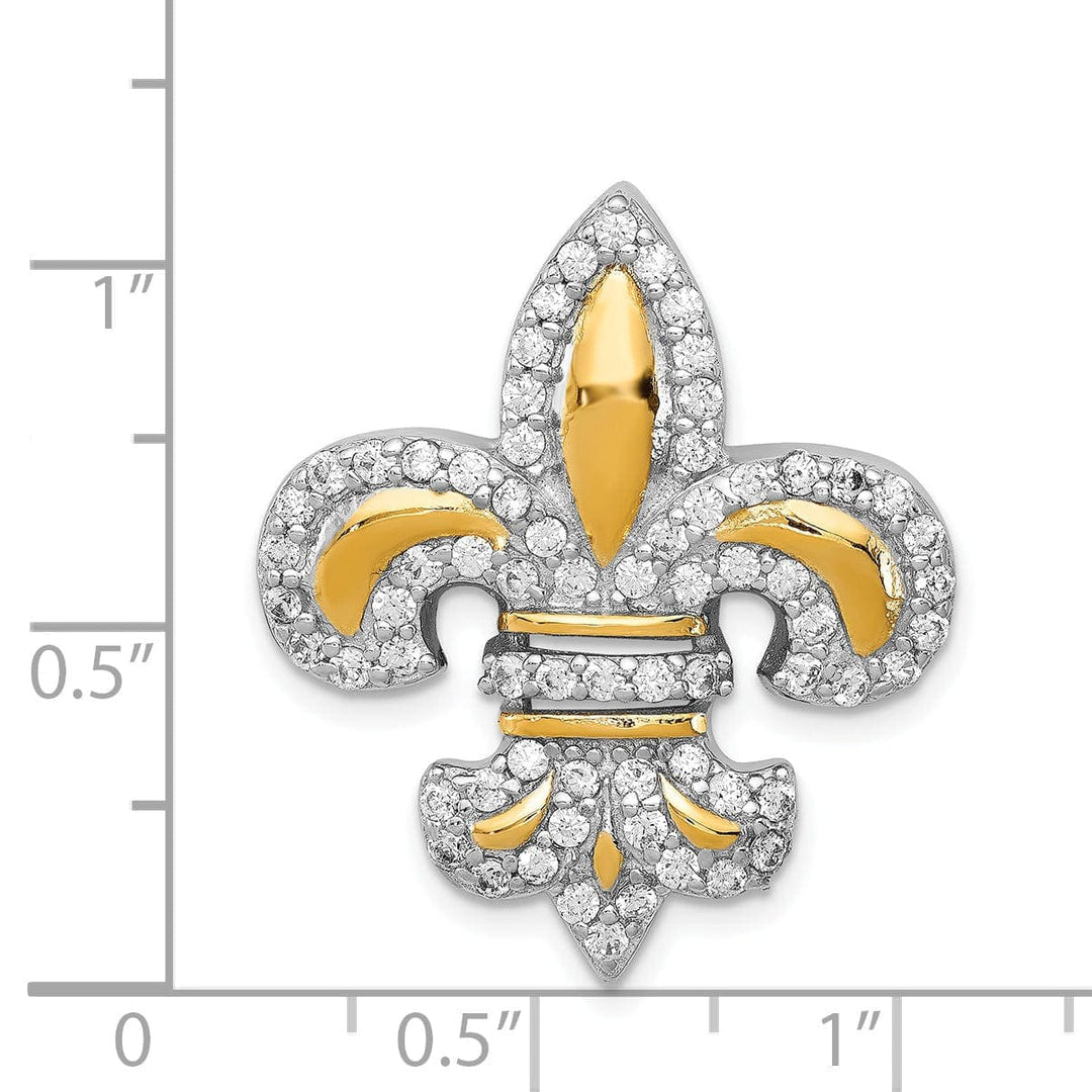Silver Polish Chain Slide CZ Fleur de Lis Charm