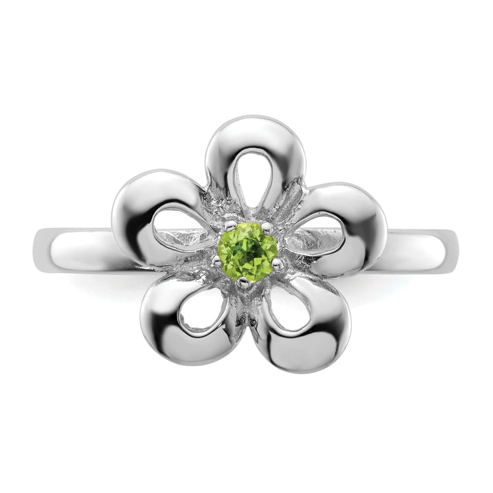 Sterling Silver Polished Peridot Flower Ring