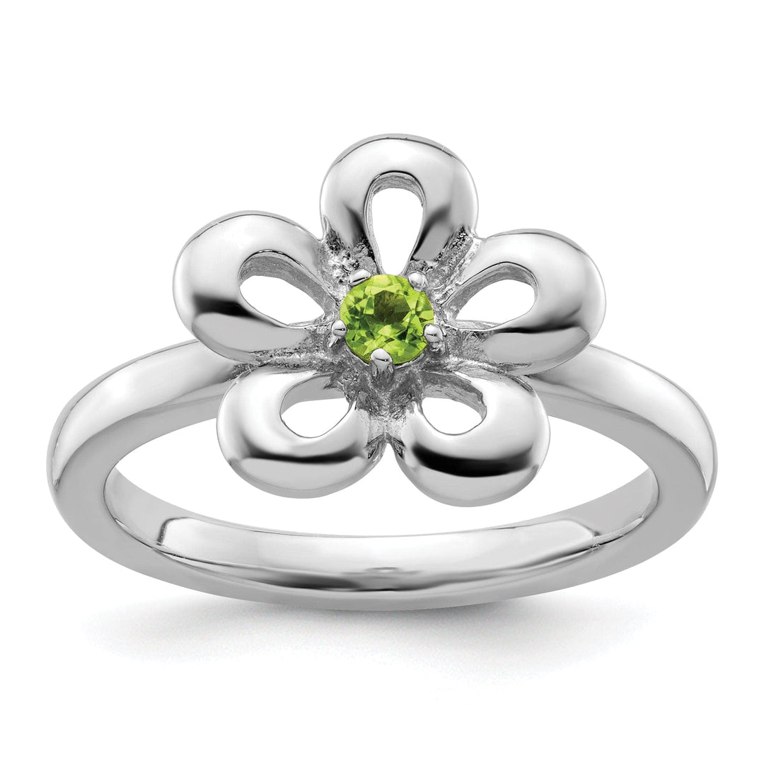 Sterling Silver Polished Peridot Flower Ring