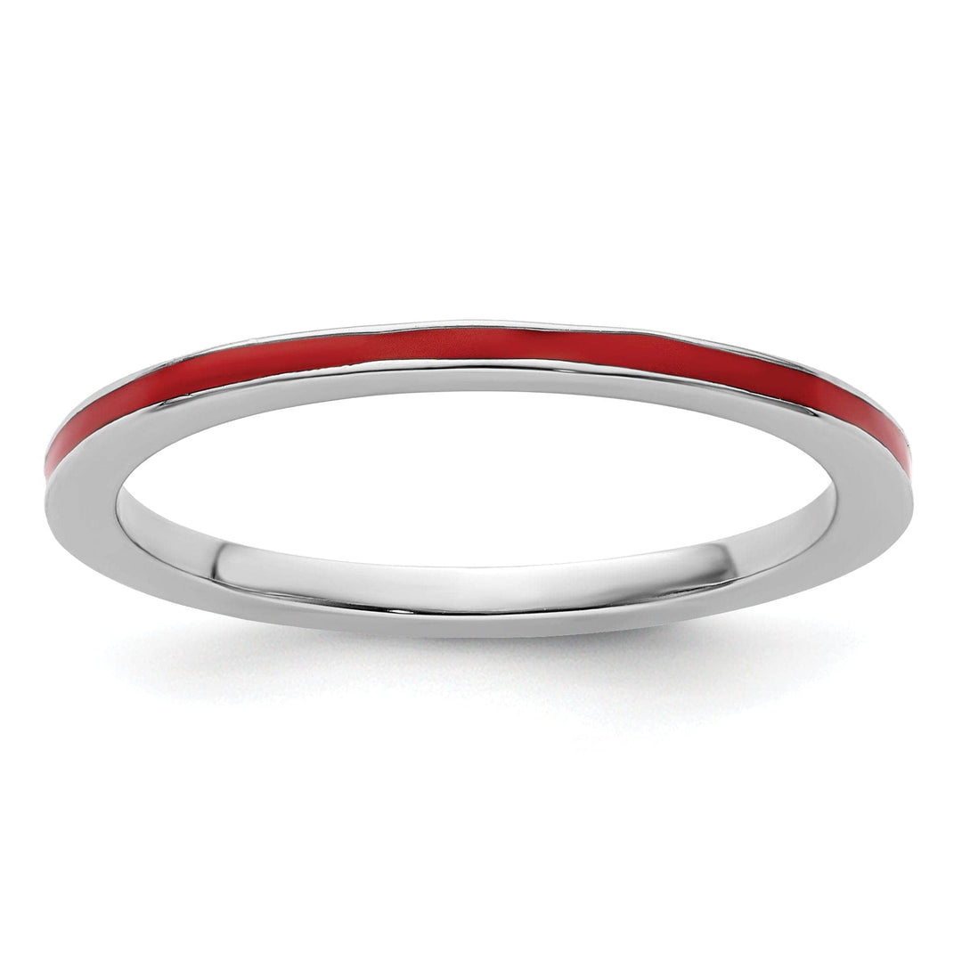 Sterling Silver Red Enameled 1.5MM Ring