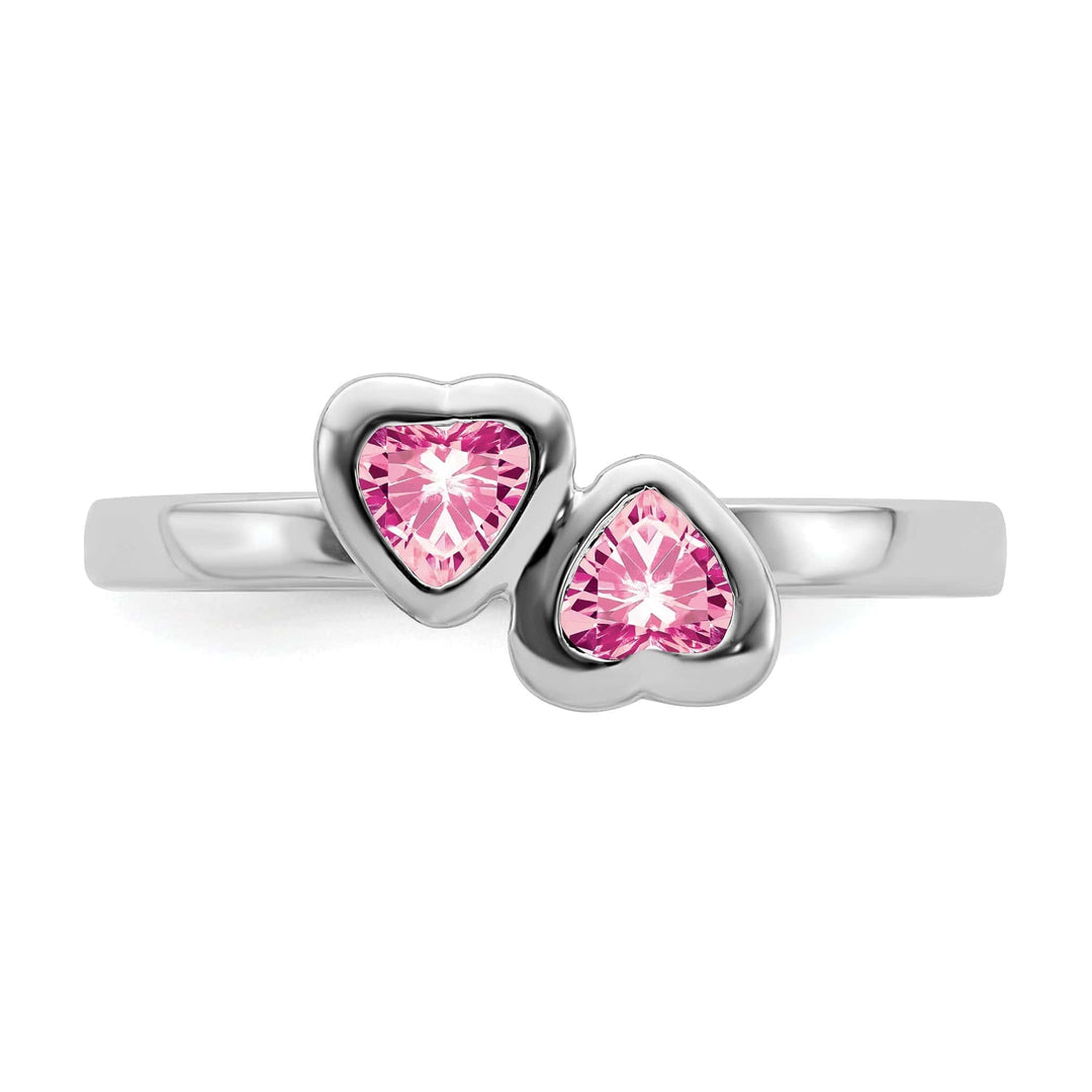Sterling Silver Pink Tourmaline Double Heart Ring