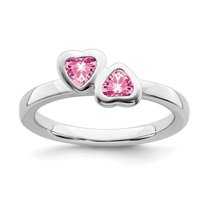 Sterling Silver Pink Tourmaline Double Heart Ring