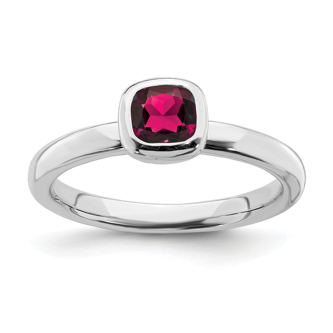 Sterling Silver Cushion Cut Created Ruby Ring