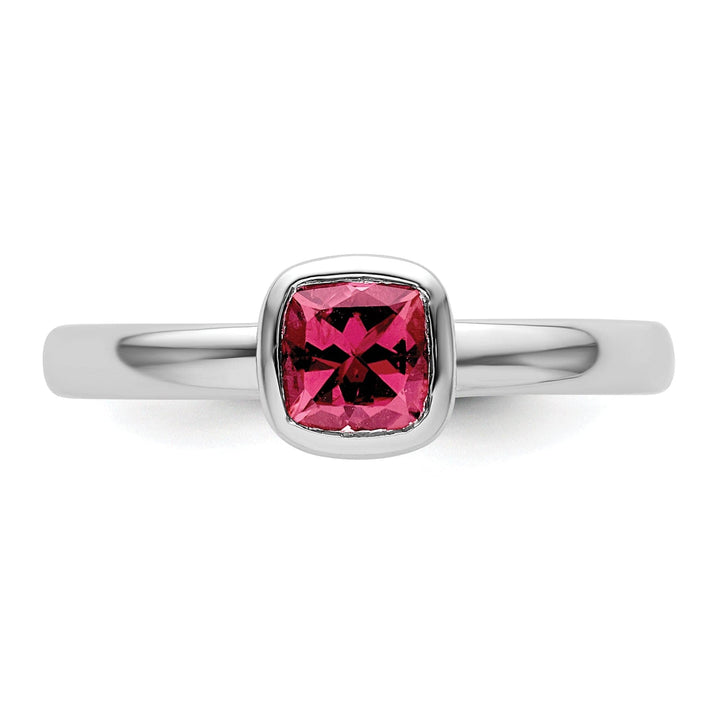 Sterling Silver Cushion Cut Pink Tourmaline Ring