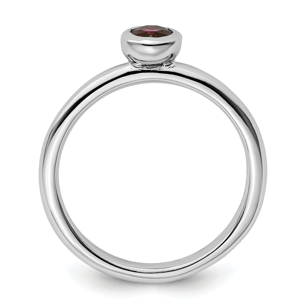 Sterling Silver Low Round Rhodolite Garnet Ring