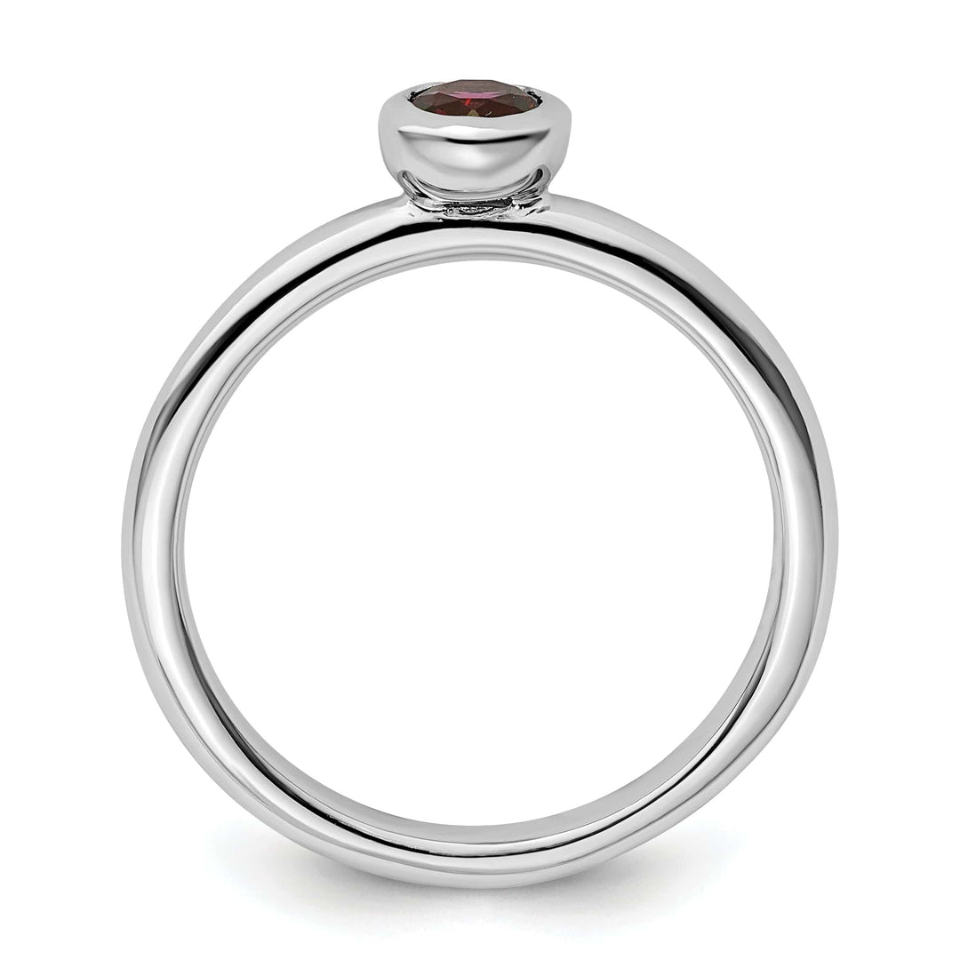 Sterling Silver Low Round Rhodolite Garnet Ring
