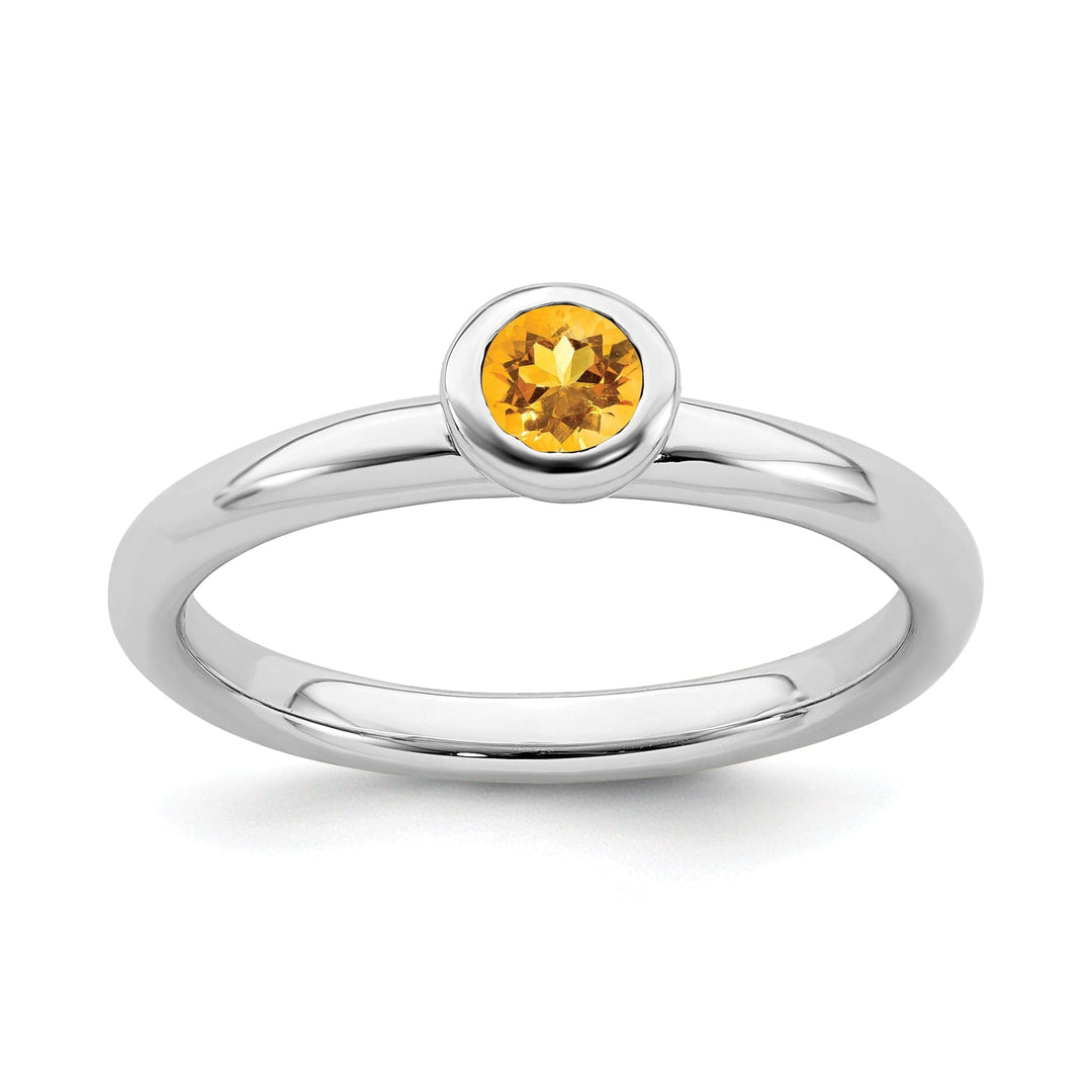 Sterling Silver Low 4MM Round Citrine Ring
