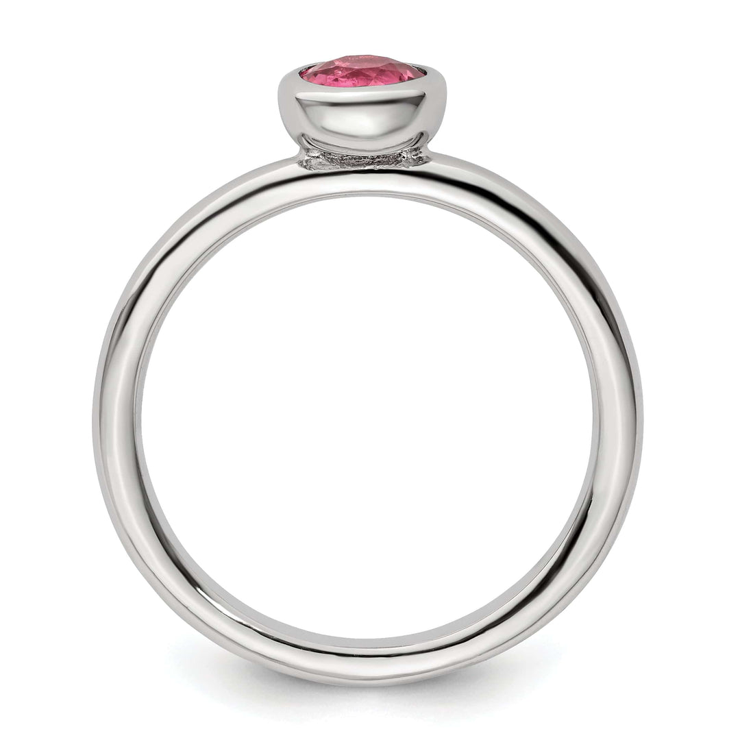 Sterling Silver Round Pink Tourmaline Ring