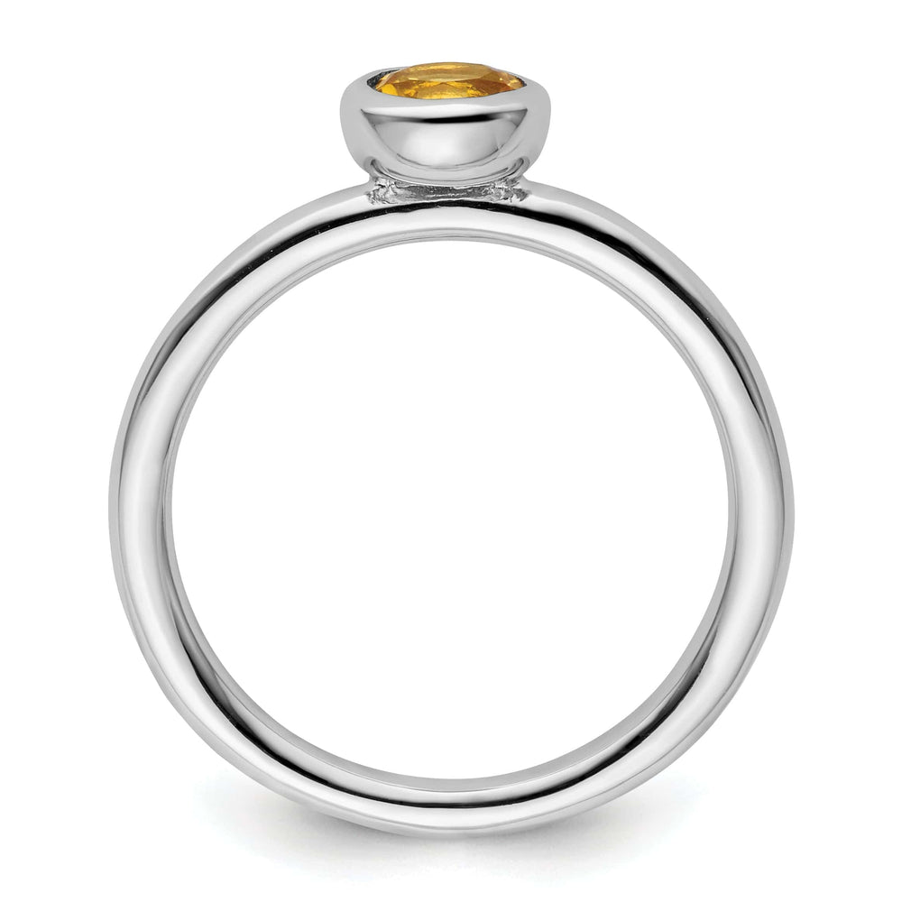 Sterling Silver Low 5MM Round Citrine Ring