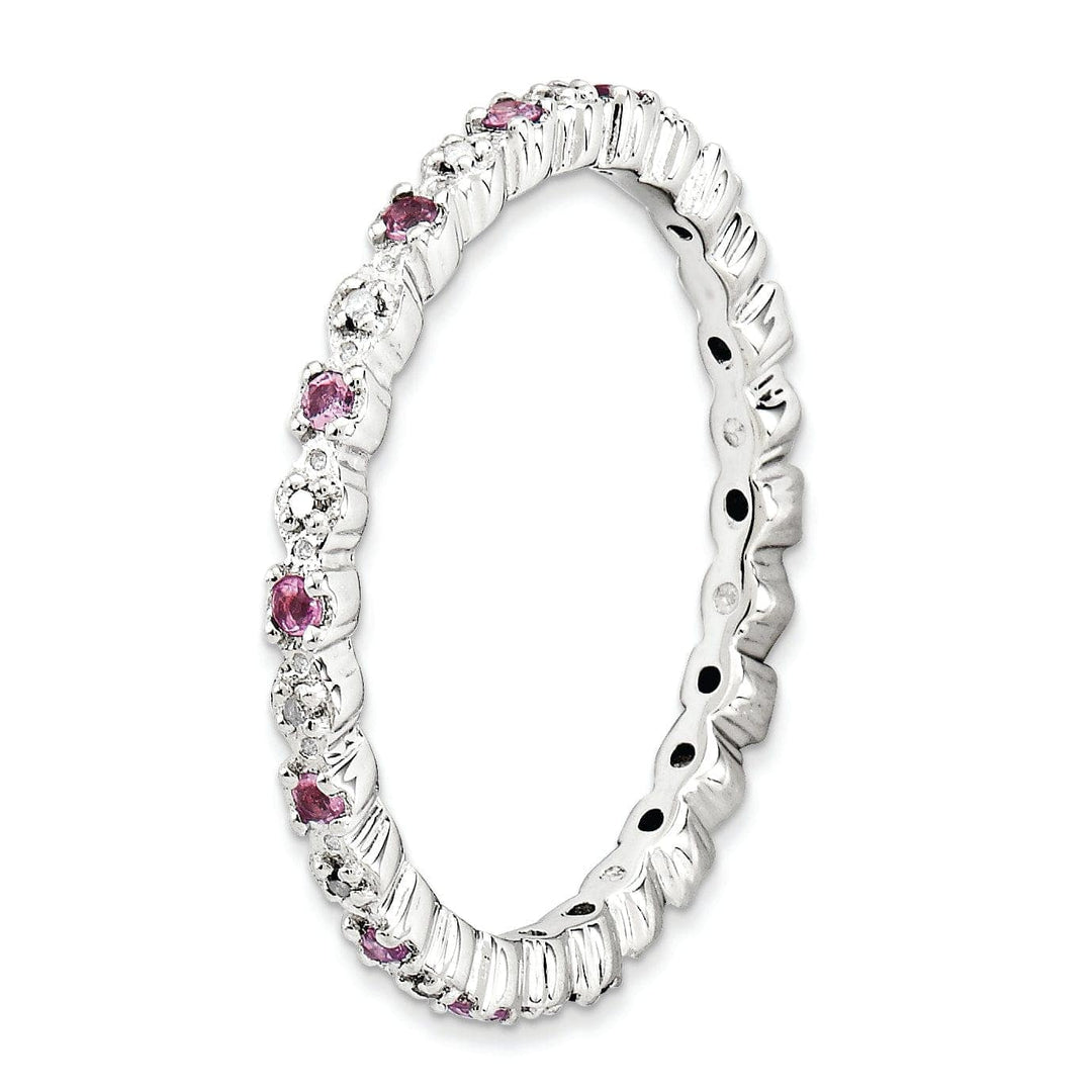Sterling Silver Pink Tourmaline Diamond Ring
