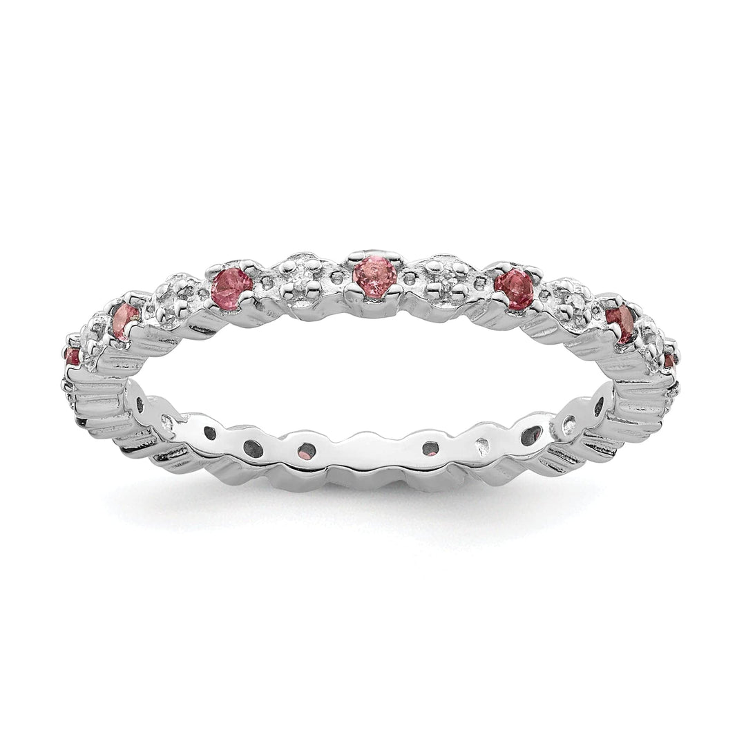 Sterling Silver Pink Tourmaline Diamond Ring