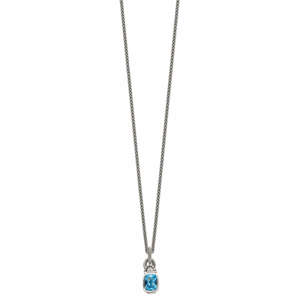 Sterling Silver Sky Blue Topaz Diamond Necklace