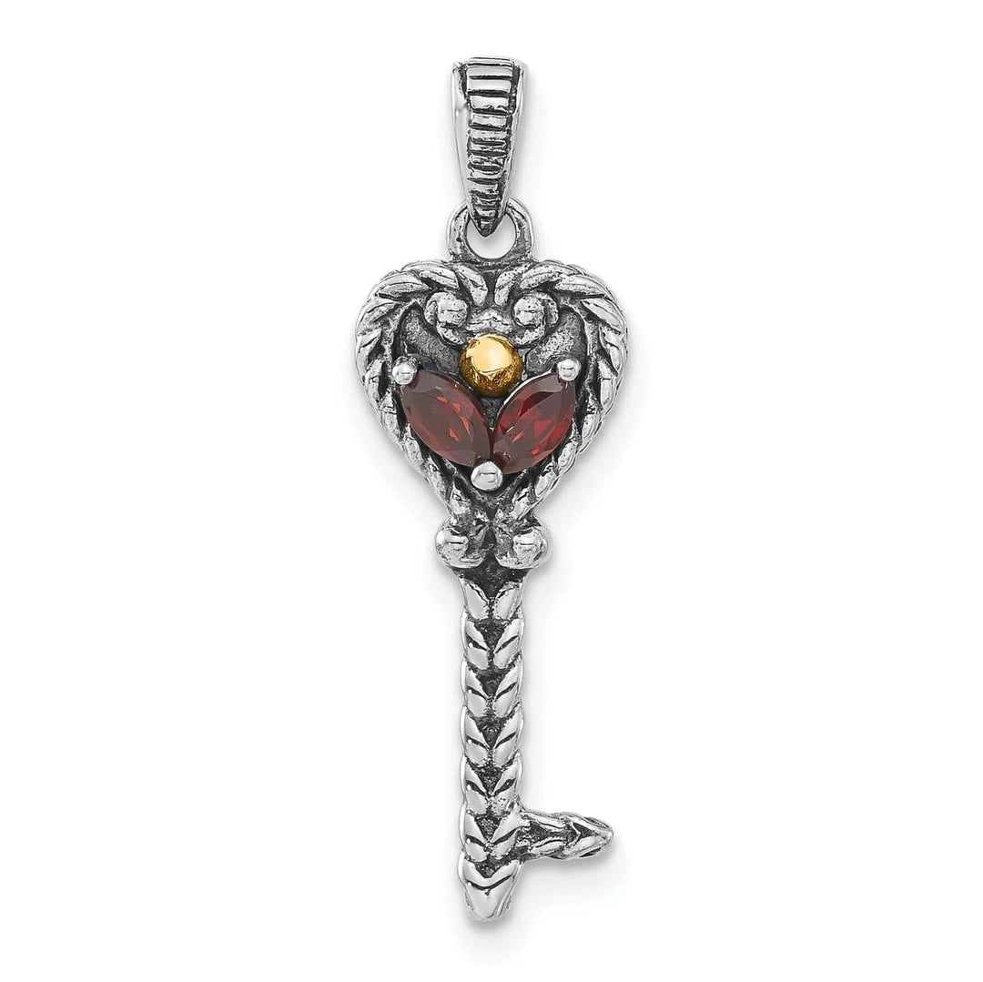 Sterling Silver Gold Carat Garnet Key Charm