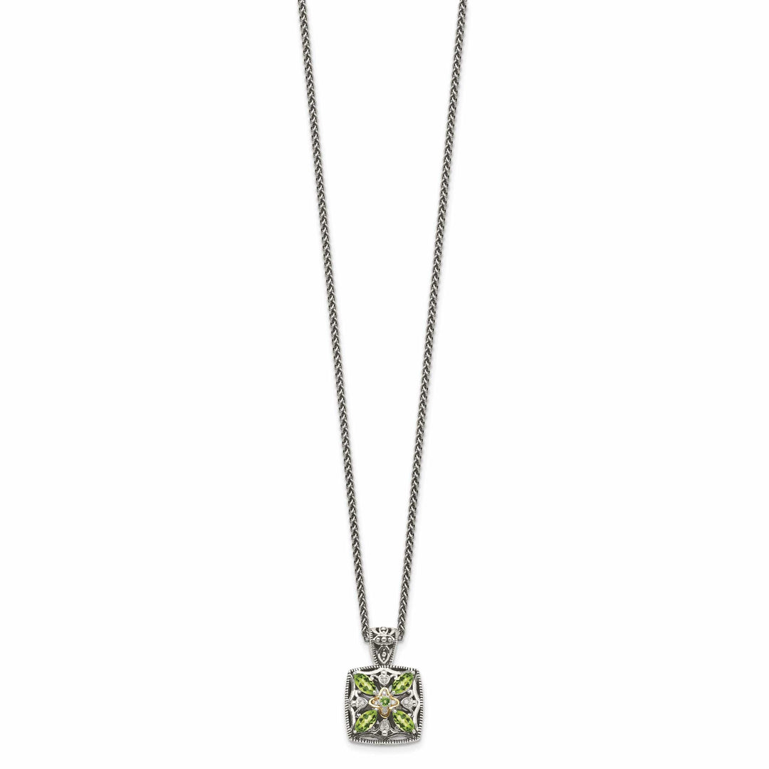 Sterling Silver Gold Diamond Peridot Necklace
