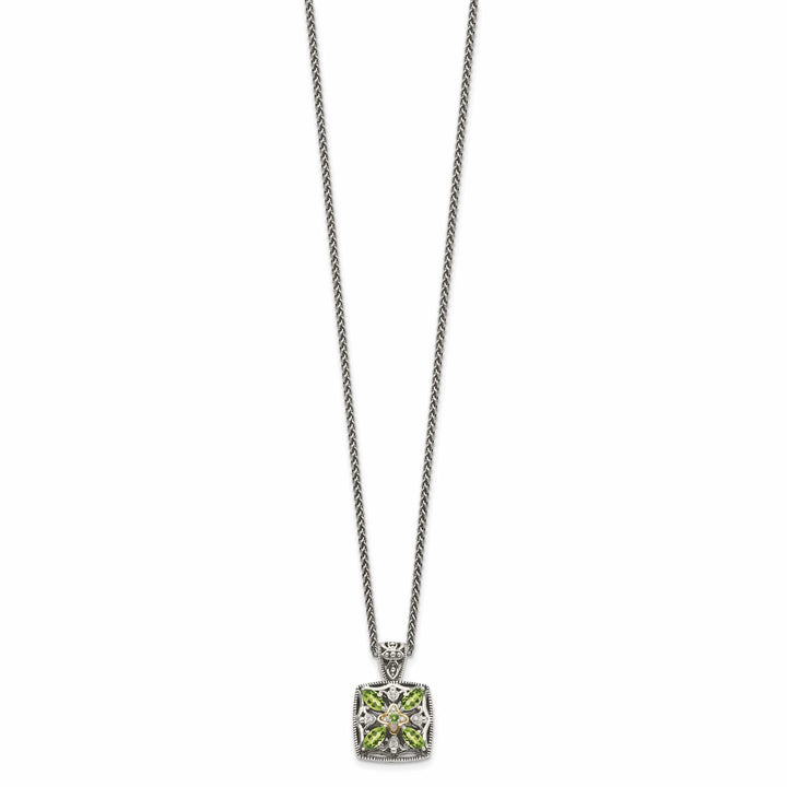 Sterling Silver Gold Diamond Peridot Necklace