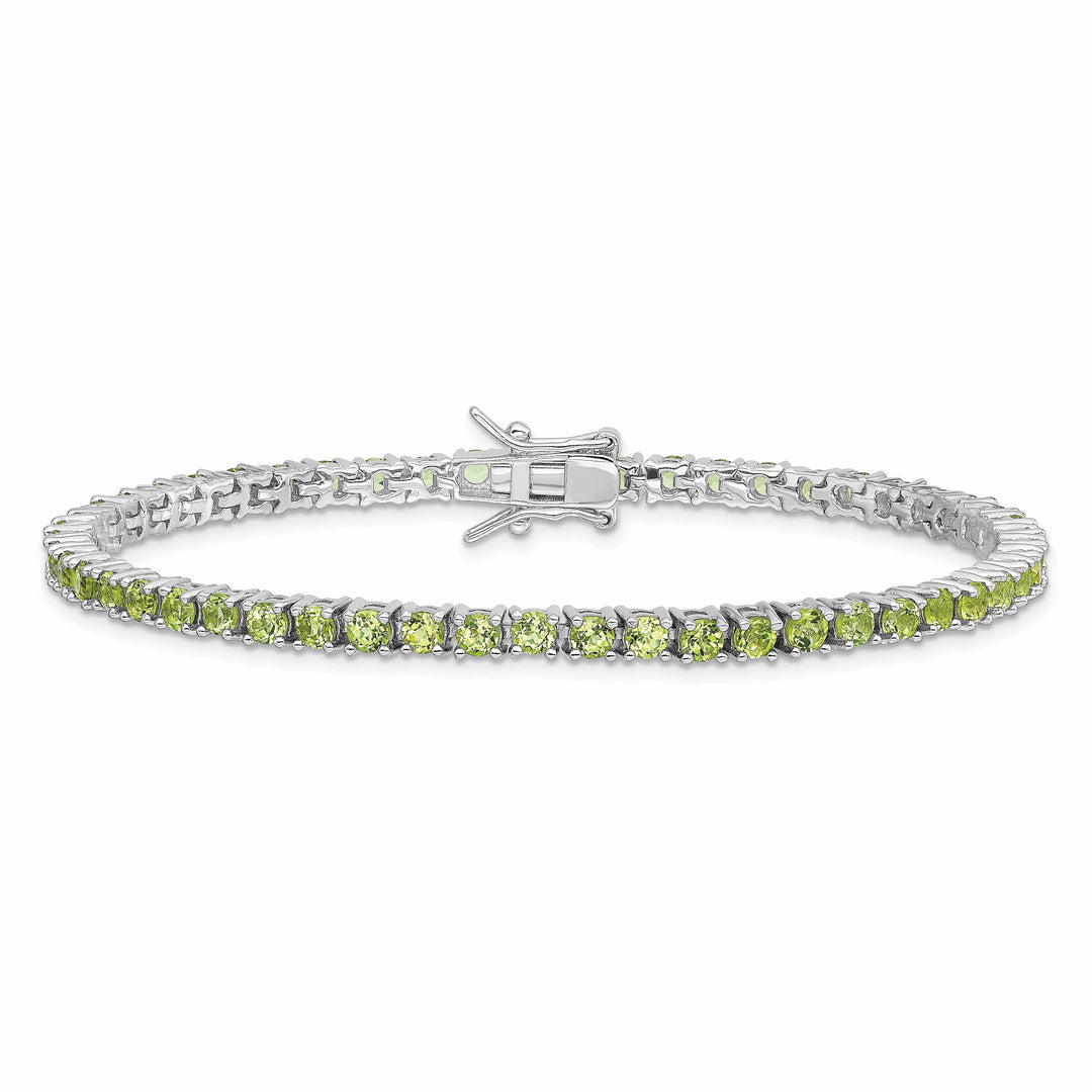 Silver Polished Peridot Gemstone Bracelet