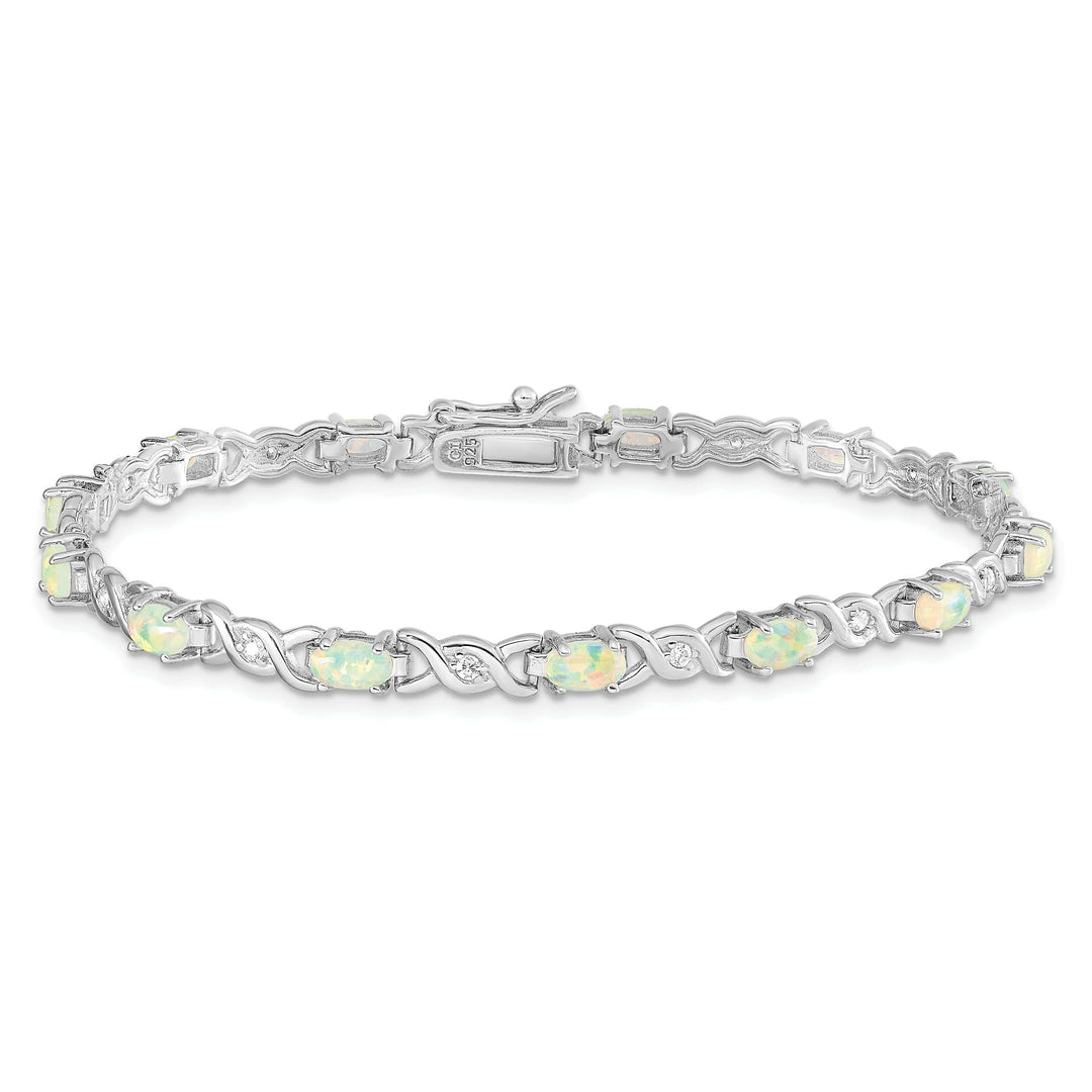 Silver White Created Opal and C.Z Bracelet