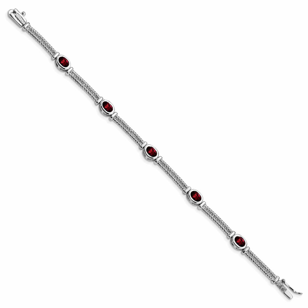 Sterling Silver Polish Finish Garnet Bracelet