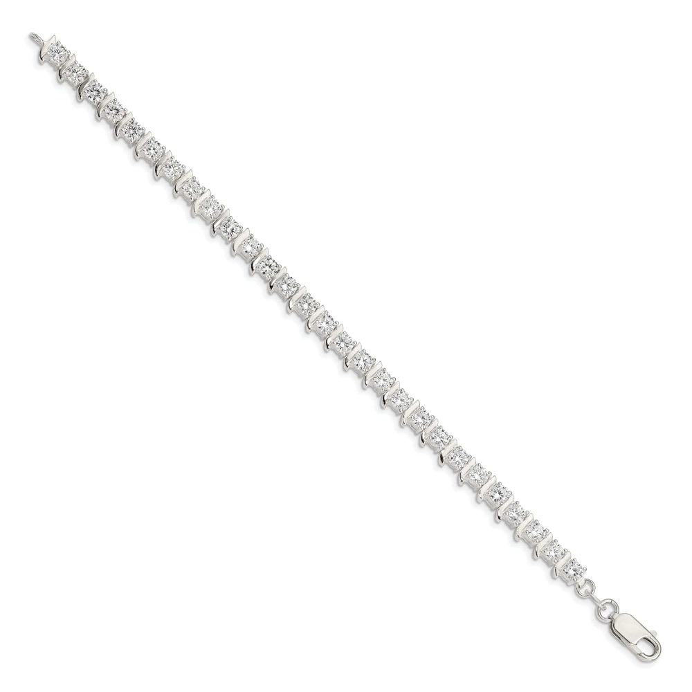 Silver Polish Finish CZ Fancy Polished Bracelet