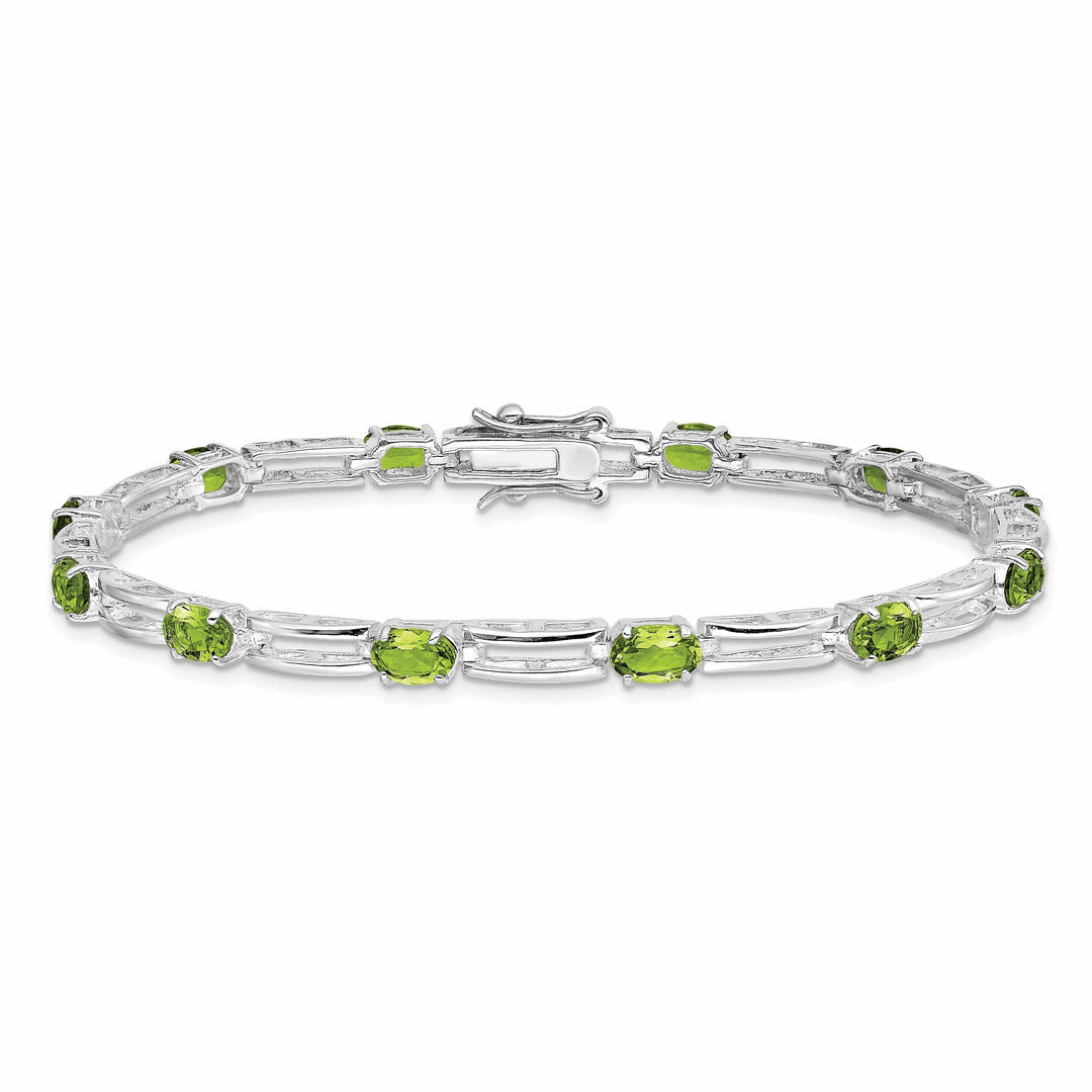 Silver Oval Peridot Gemstone Diamond Bracelet