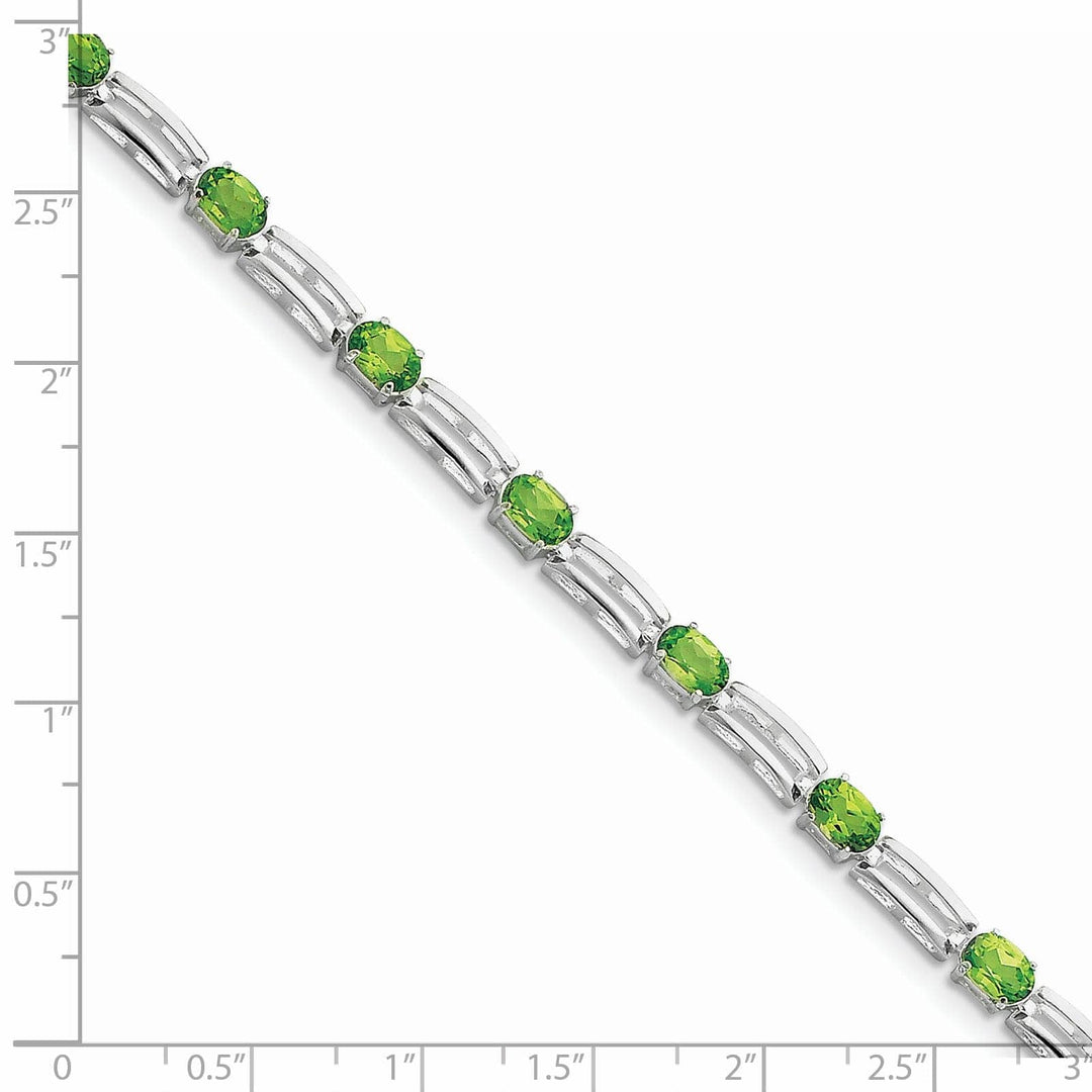 Silver Oval Peridot Gemstone Diamond Bracelet