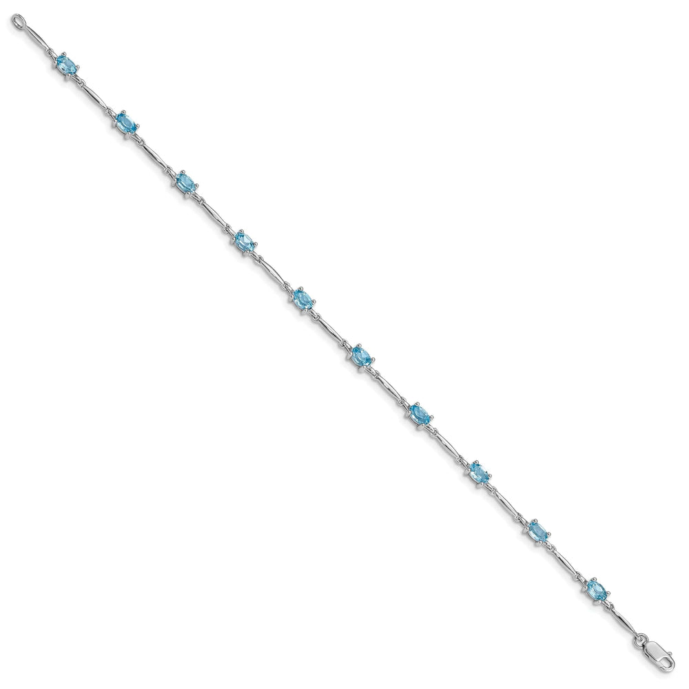 Silver Oval Swiss Blue Topaz Gemstone Bracelet