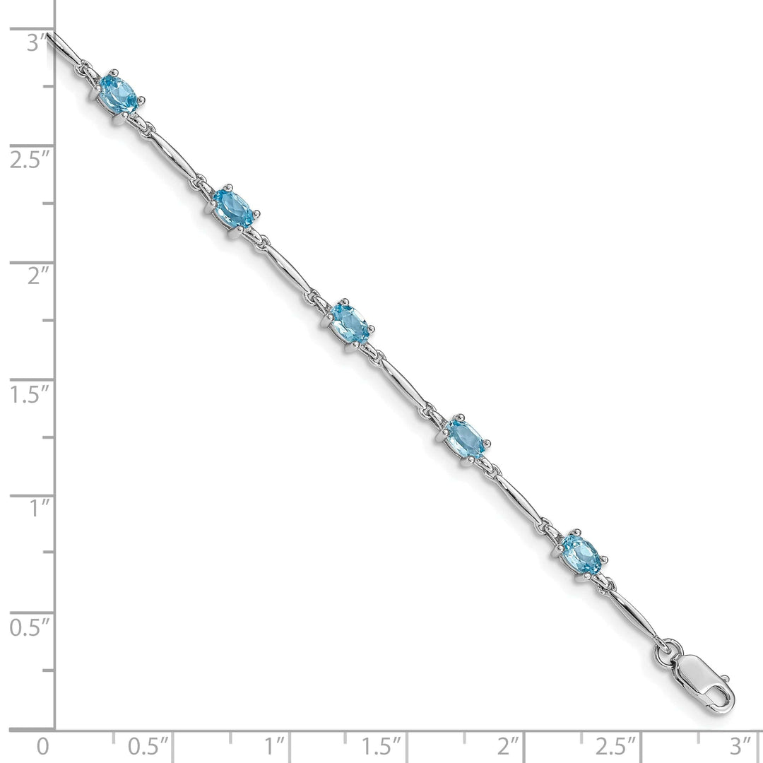 Silver Oval Swiss Blue Topaz Gemstone Bracelet